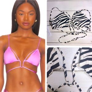 ✨ Monica Hansen Beachwear Zebra Stripe Money Maker Deep U String Top